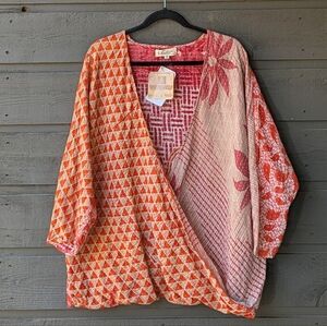 NWT Kantha Bae Everyday Cross Front Shirt Blouse Orange Red Free Size